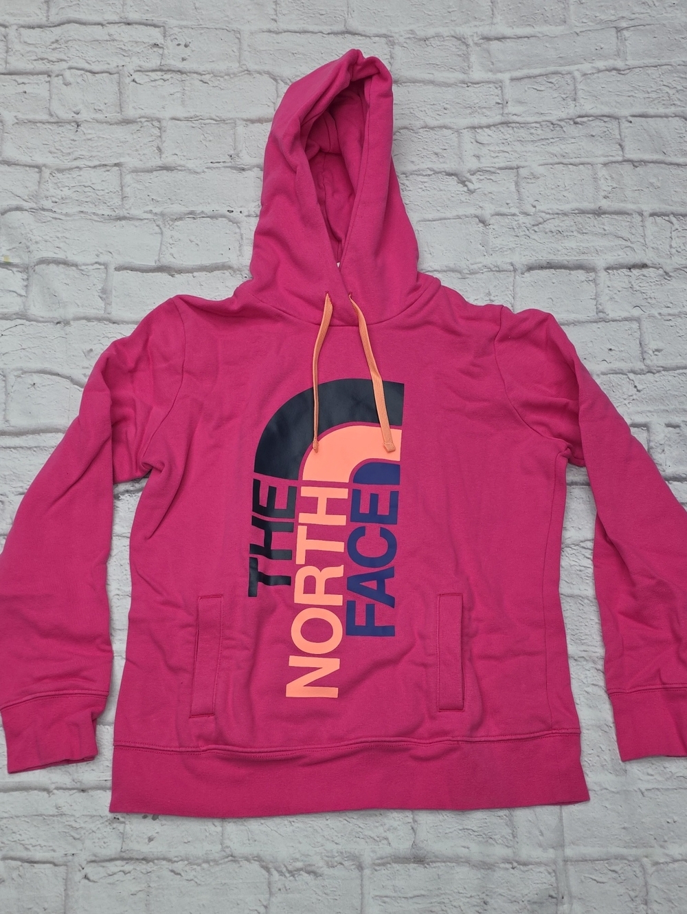 The North Face Fuchsia Pullover Hoodie with Peach Drawstrings